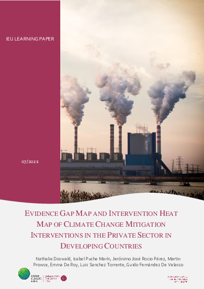 Document cover for Evidence Gap Map and Intervention Heat Map of Climate Change Mitigation Interventions in the Private Sector in Developing Countries 