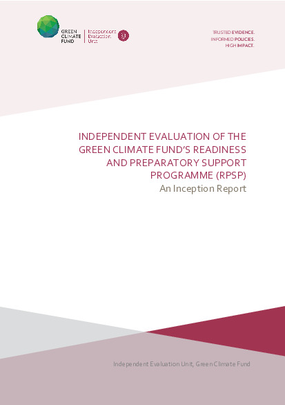 Document cover for Inception Report for the Independent Evaluation of the GCF's Readiness and Preparatory Support Programme
