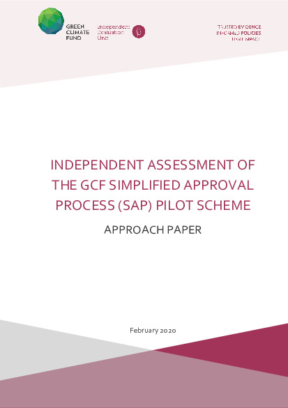 Document cover for Approach Paper for the Independent Assessment of the GCF SAP Pilot Scheme