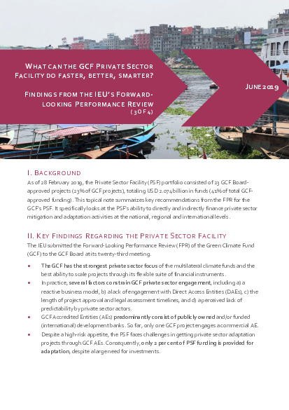 Document cover for FPR2019 Topical Brief: What can the GCF private sector facility do faster, better, smarter?