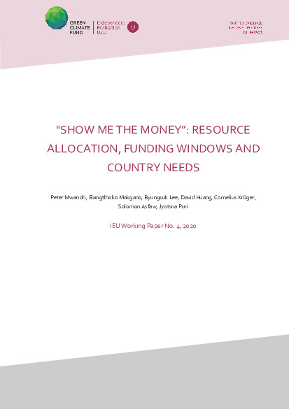 Document cover for "Show me the money": Resource allocation, funding windows and country needs