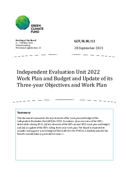 Document cover for IEU Work Plan and Budget for 2022
