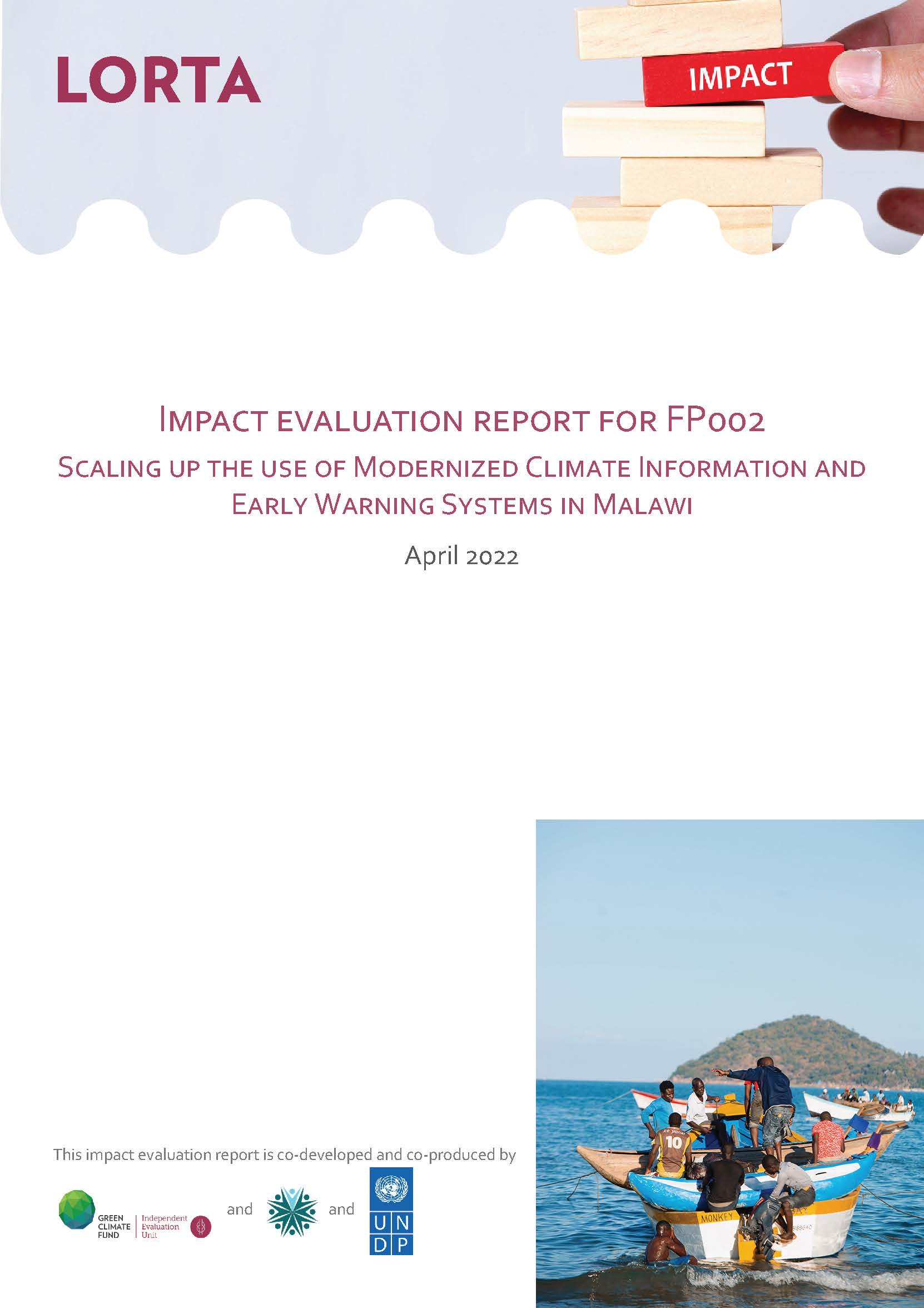Document cover for Impact Evaluation Report for FP002 : Scaling up the Use of Modernized Climate Information and Early Warning Systems in Malawi