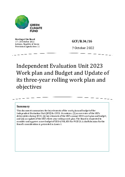 Document cover for IEU Work Plan and Budget for 2023