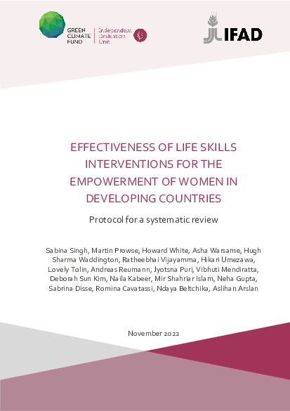 Document cover for [Protocol for a systematic review] Effectiveness of life skills interventions for the empowerment of women in developing countries