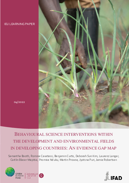 Document cover for Behavioural science interventions within the development and environmental fields in developing countries: An evidence gap map