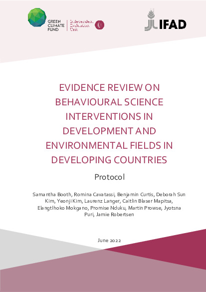 Document cover for Evidence review on behavioural science interventions in development and environmental fields in developing countries: Protocol for a systematic review