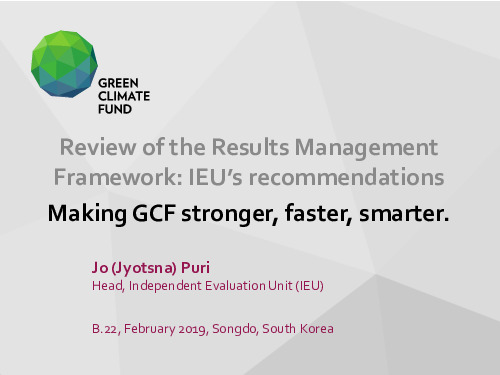 Document cover for IEU's presentation on the independent evaluation of the GCF's RMF to B22