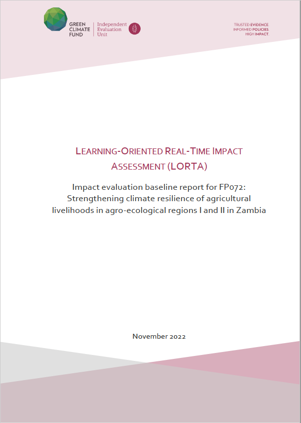Document cover for Impact evaluation baseline report for FP072: Strengthening climate resilience of agricultural livelihoods in agro-ecological regions I and II in Zambia