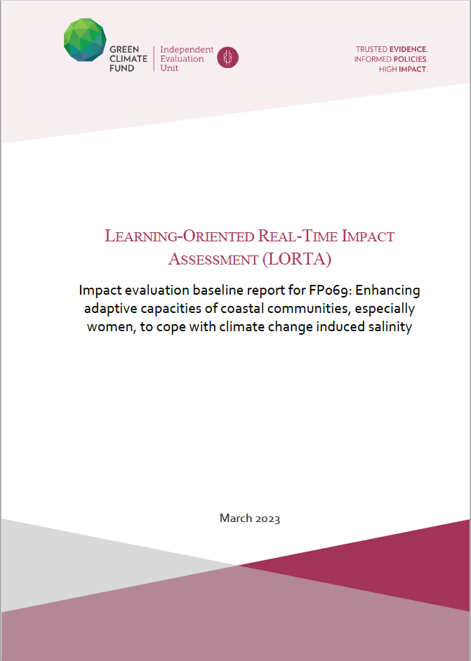 Document cover for Impact evaluation baseline report for FP069: Enhancing adaptive capacities of coastal communities, especially women, to cope with climate change induced salinity
