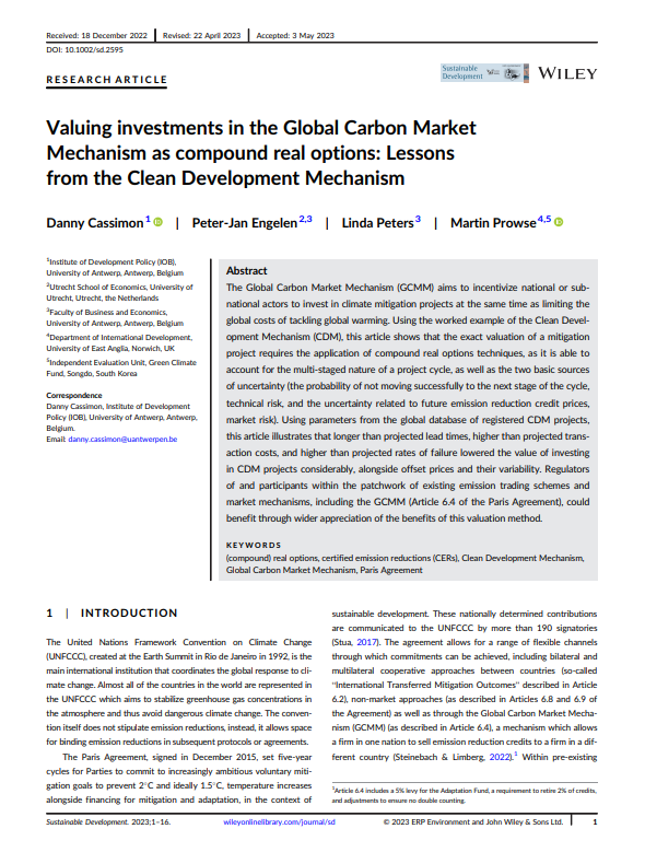 Document cover for Valuing investments in the Global Carbon Market Mechanism as compound real options: Lessons from the Clean Development Mechanism