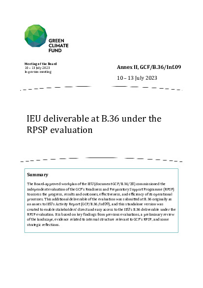 Document cover for IEU deliverable at B.36 under the RPSP evaluation