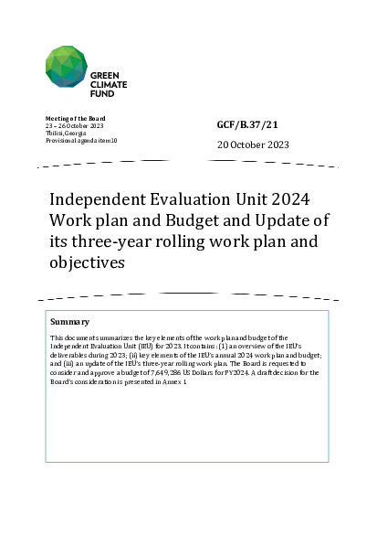 Document cover for IEU Work Plan and Budget for 2024