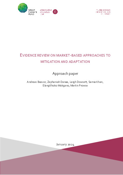 Document cover for  Evidence Review on Market-Based Approaches to Mitigation and Adaptation: Approach Paper