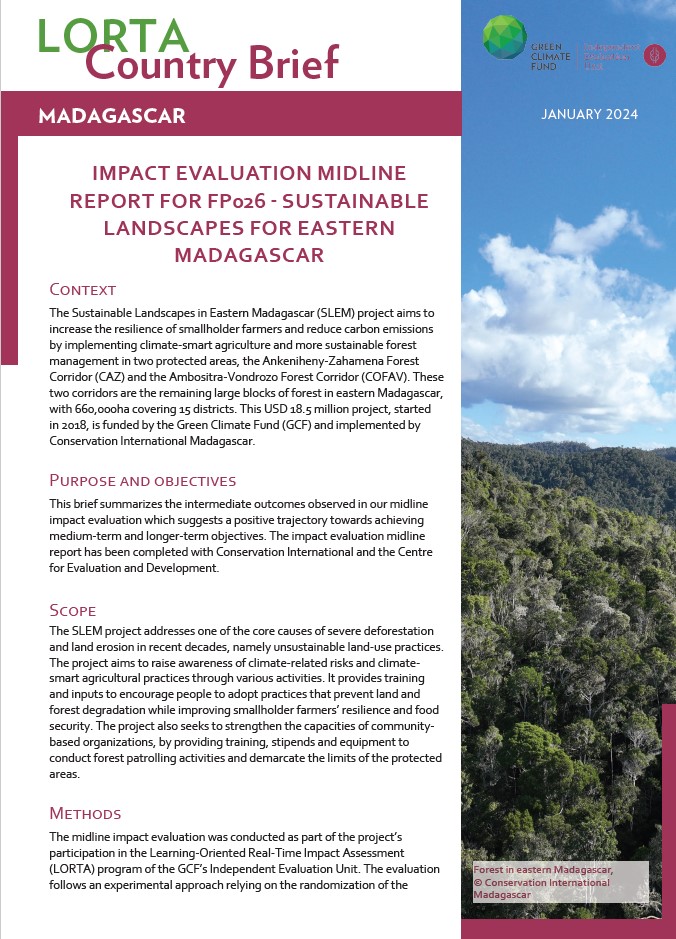 Document cover for LORTA Impact Evaluation Midline Brief: FP026 "Sustainable Landscapes in Eastern Madagascar"