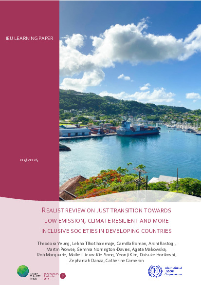 Document cover for Realist review: Just transition towards low emission, climate resilient and more inclusive societies in developing countries