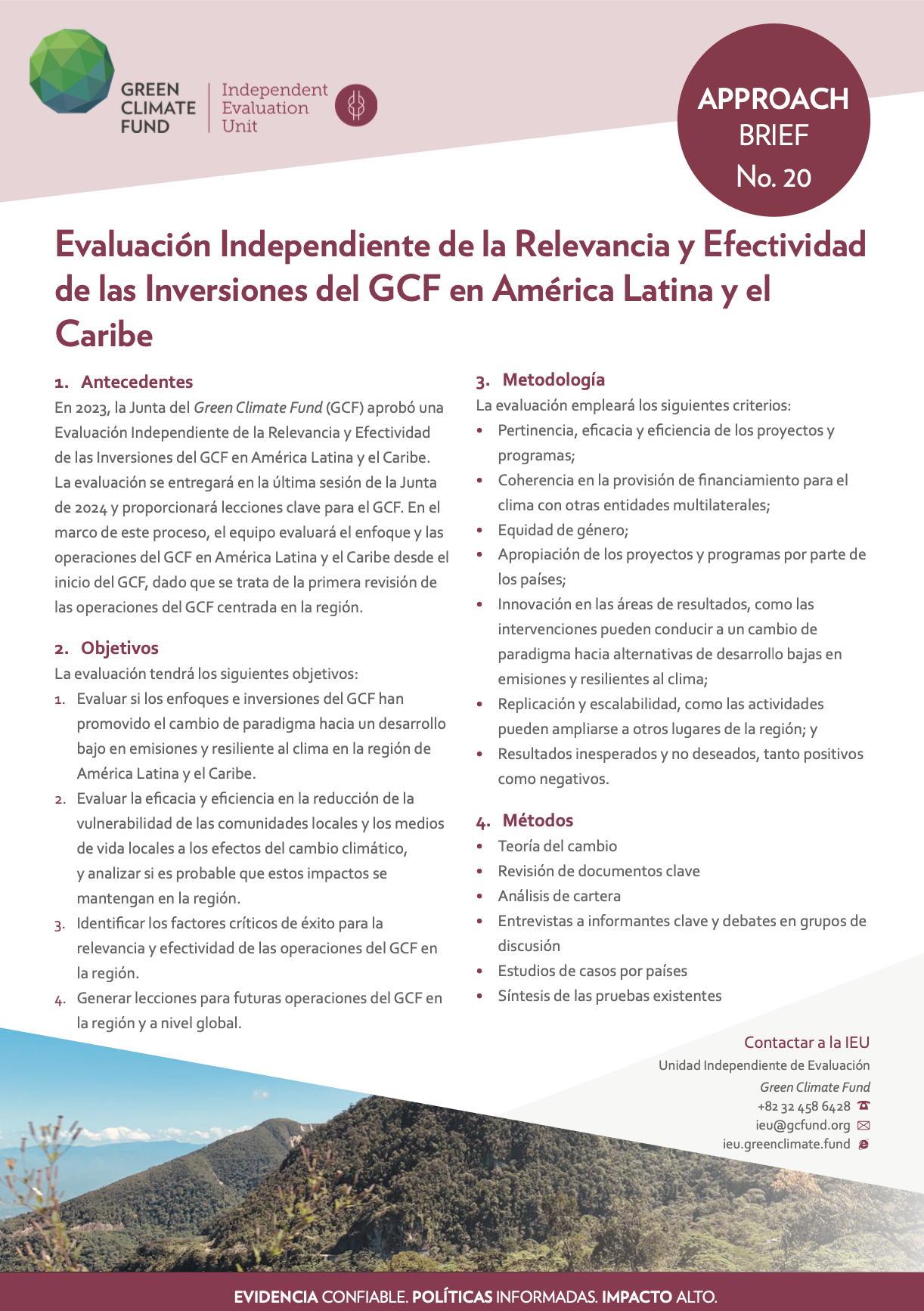 Document cover for Approach Brief: Independent Evaluation of the Relevance and Effectiveness of GCF Investments in Latin America and the Caribbean States