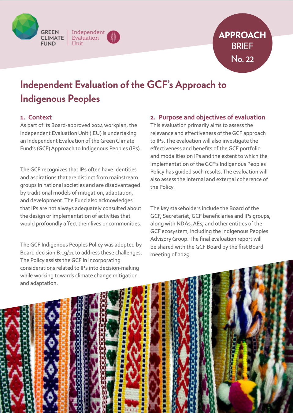 Document cover for Approach Brief: Independent Evaluation of the GCF's Approach to Indigenous Peoples (IP2024)