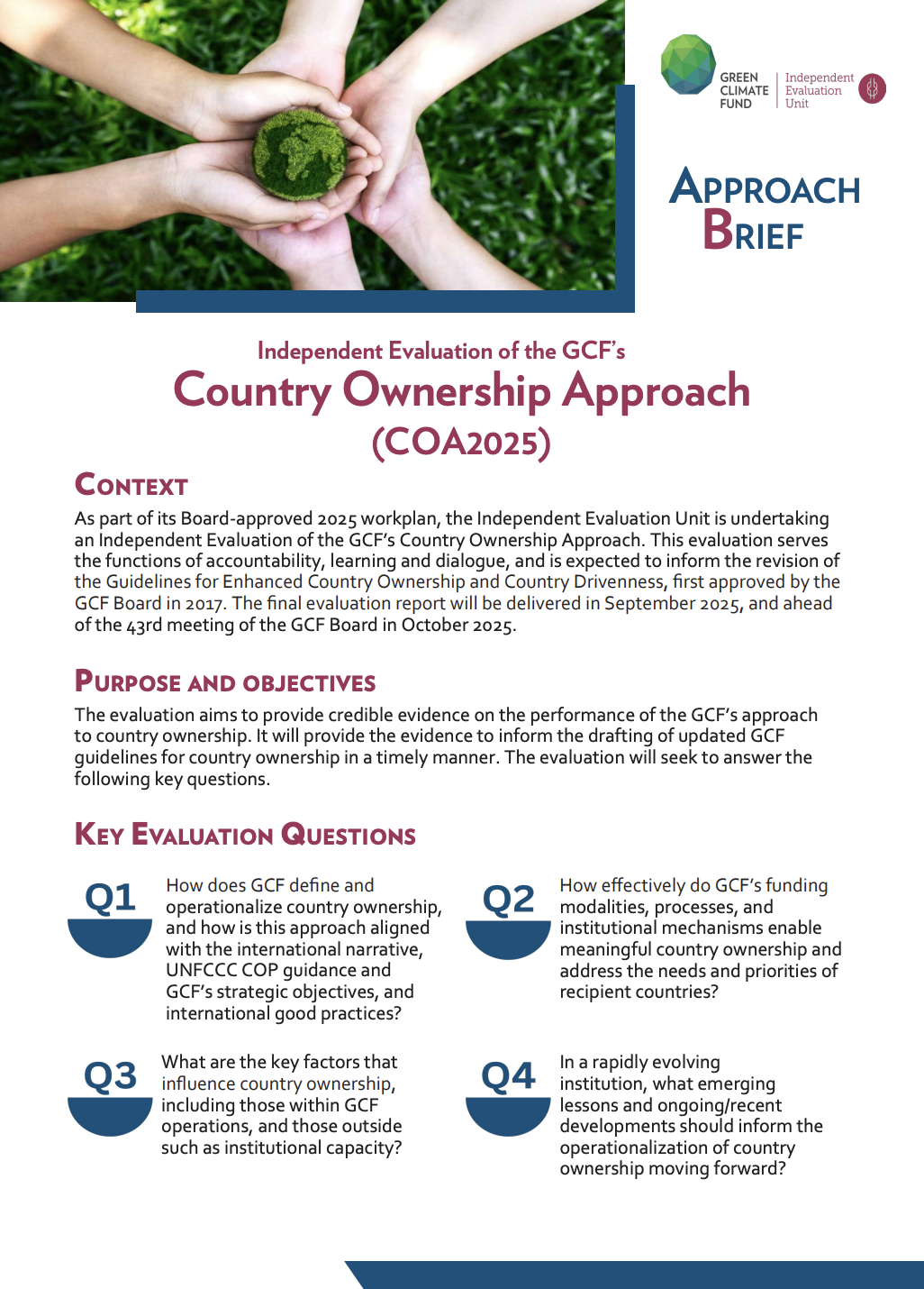Document cover for COA2025: Approach Brief