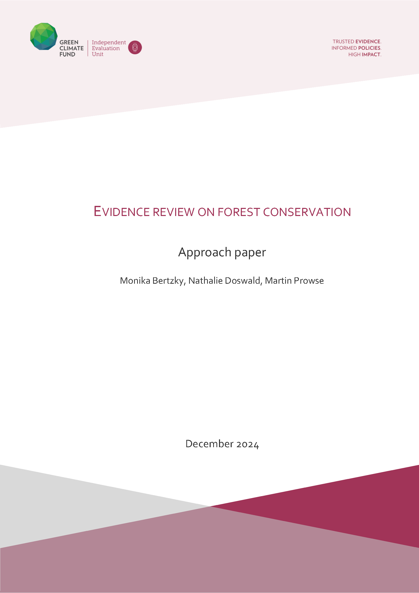 Document cover for Approach Paper: Evidence review on forest conservation