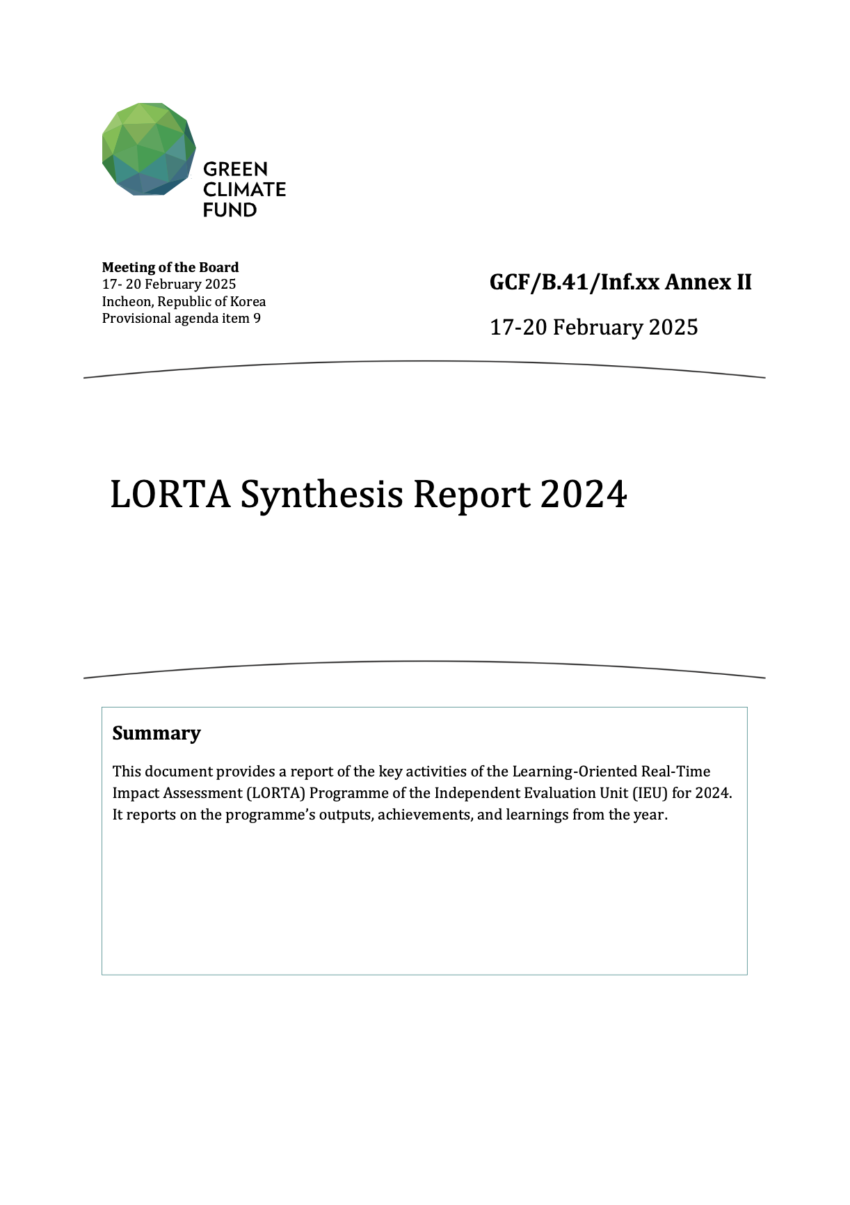 Document cover for LORTA Synthesis Report 2024