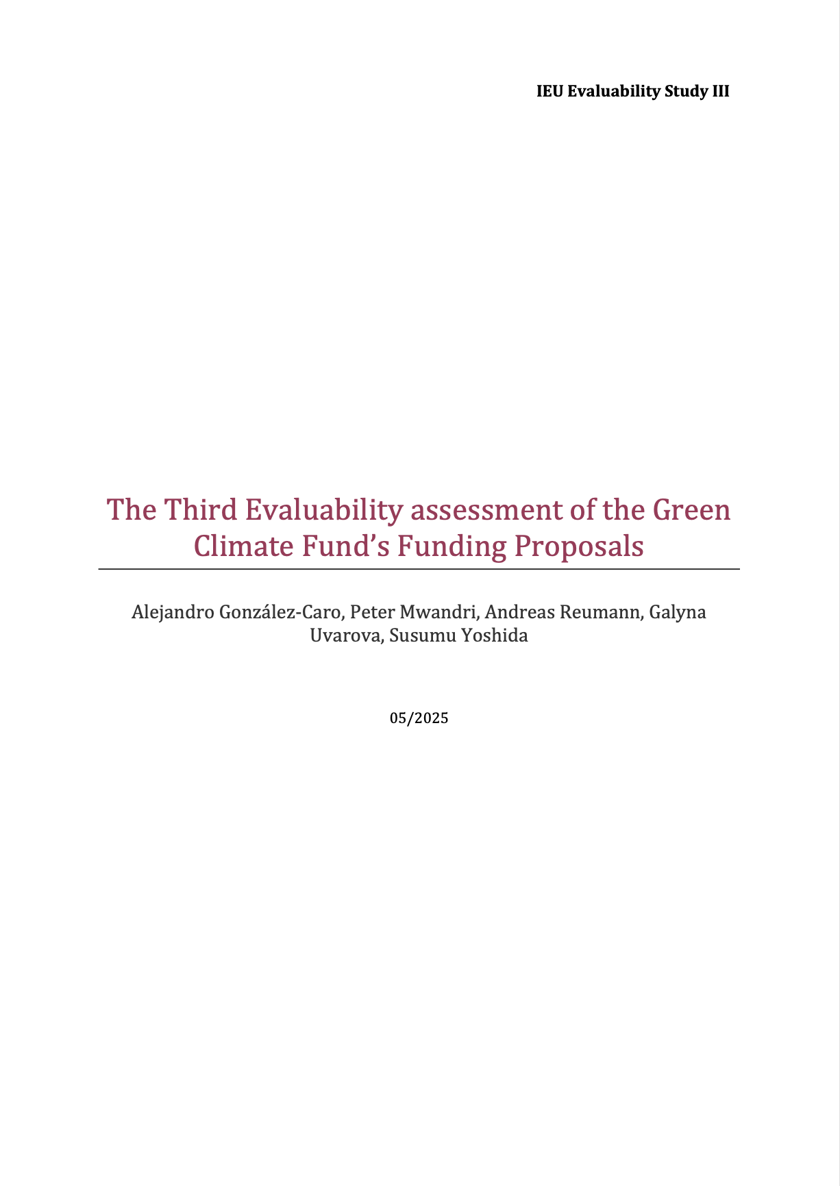 Document cover for The Third Evaluability assessment of the Green Climate Fund’s Funding Proposals