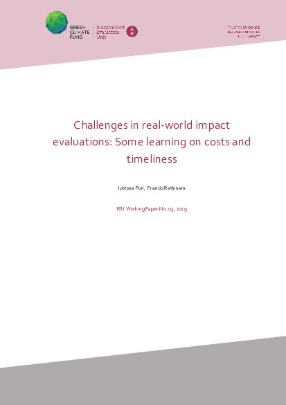 Document cover for Challenges in real-world impact evaluations: Some learning on costs and timeliness