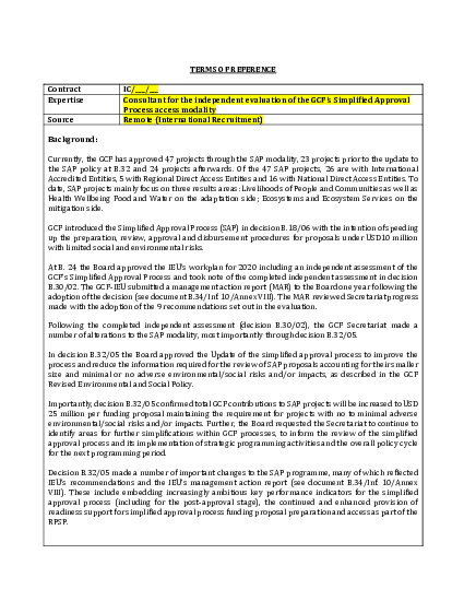 Download Consultancy Services for the Independent Evaluation of the Independent Evaluation of the GCF’s Simplified Approval Process 
