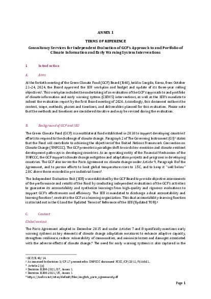 Download Consultancy Services for Independent Evaluation of GCF’s Approach to and Portfolio of Climate Information and Early Warning System Interventions 